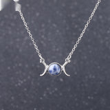 Vintage Crescent Lock Bone Moon Sun Pendant Silver Women's Natural Stone Necklace