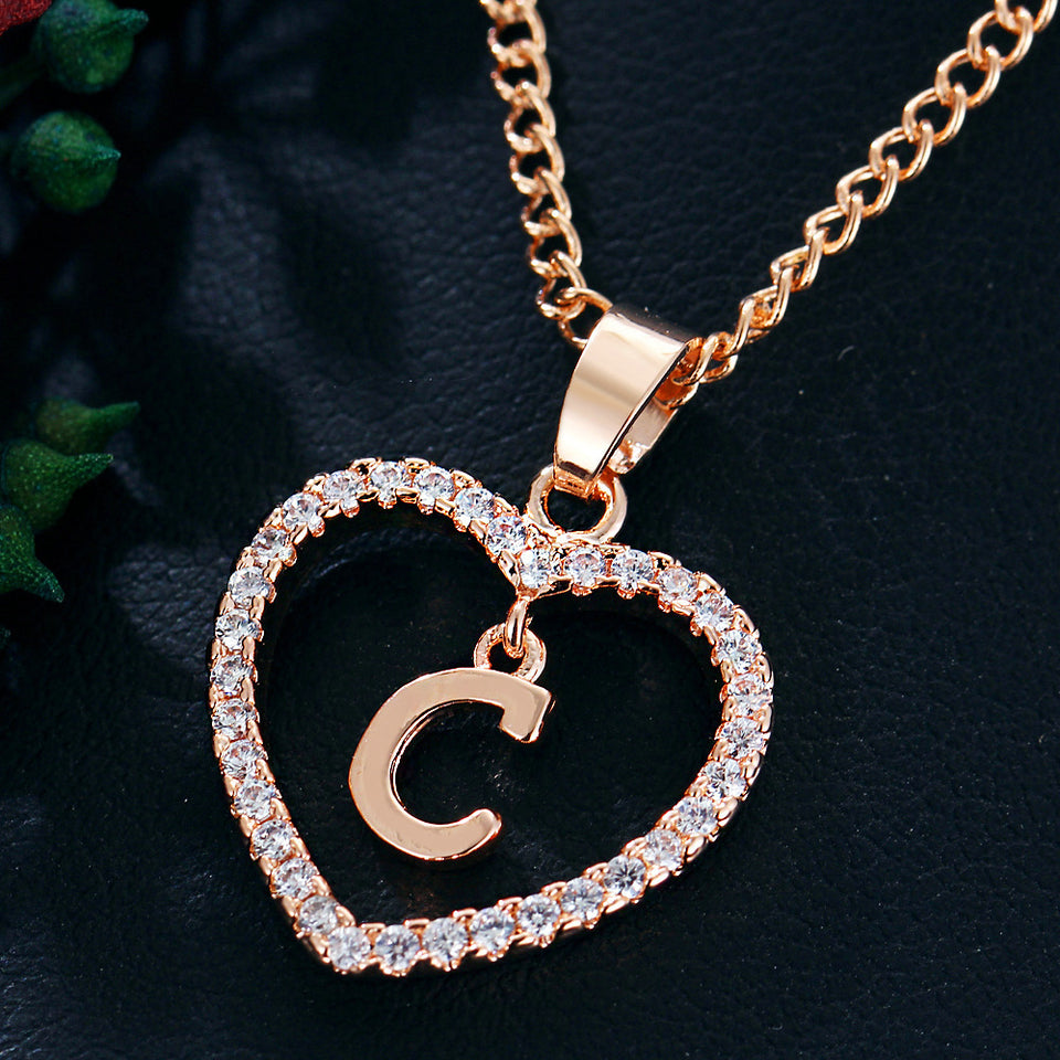 26 Letters Heart-shaped Zircon Necklace Western Necklaces Wholesale