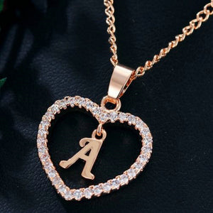 26 Letters Heart-shaped Zircon Pendant Necklace Stainless Steel Gold Color Chain
