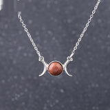 Vintage Crescent Lock Bone Moon Sun Pendant Silver Women's Natural Stone Necklace