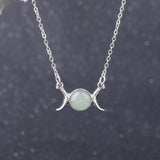 Vintage Crescent Lock Bone Moon Sun Pendant Silver Women's Natural Stone Necklace