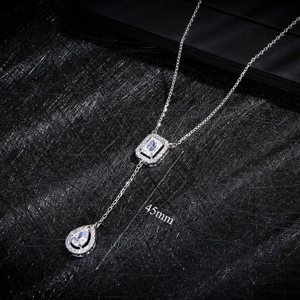 925 Silver Needle European Style Fashionable Exquisite Micro Inlaid Zircon Water Drop Necklace