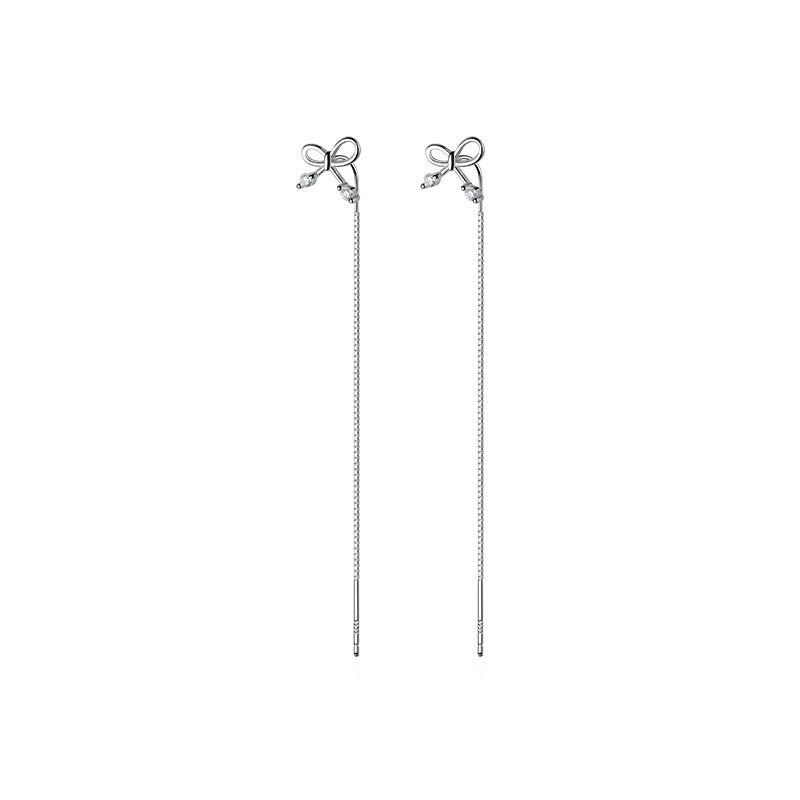 S925 Silver Bow Hanging Earrings