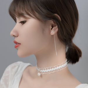 S925 Silver Bow Hanging Earrings