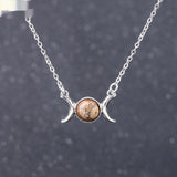 Vintage Crescent Lock Bone Moon Sun Pendant Silver Women's Natural Stone Necklace