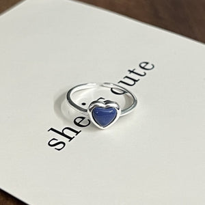 S925 c Minimalist Natural Crystal Ore Mini Heart Ring