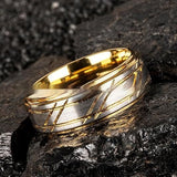 Men's Yellow Gold 8mm Simple Design Polished Twill Tungsten Ring