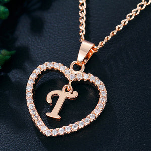 26 Letters Heart-shaped Zircon Pendant Necklace