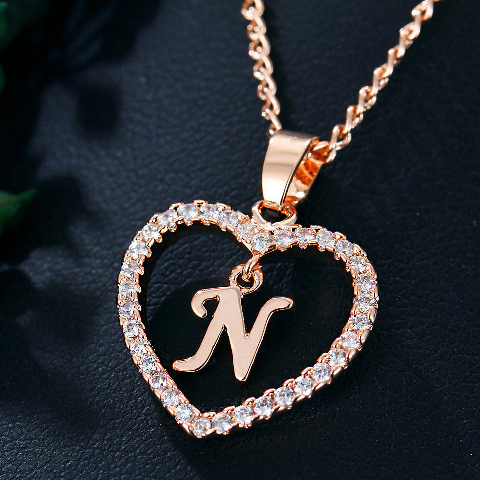 26 Letters Heart-shaped Zircon Pendant Necklace