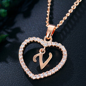 26 Letters Heart-shaped Zircon Pendant Necklace