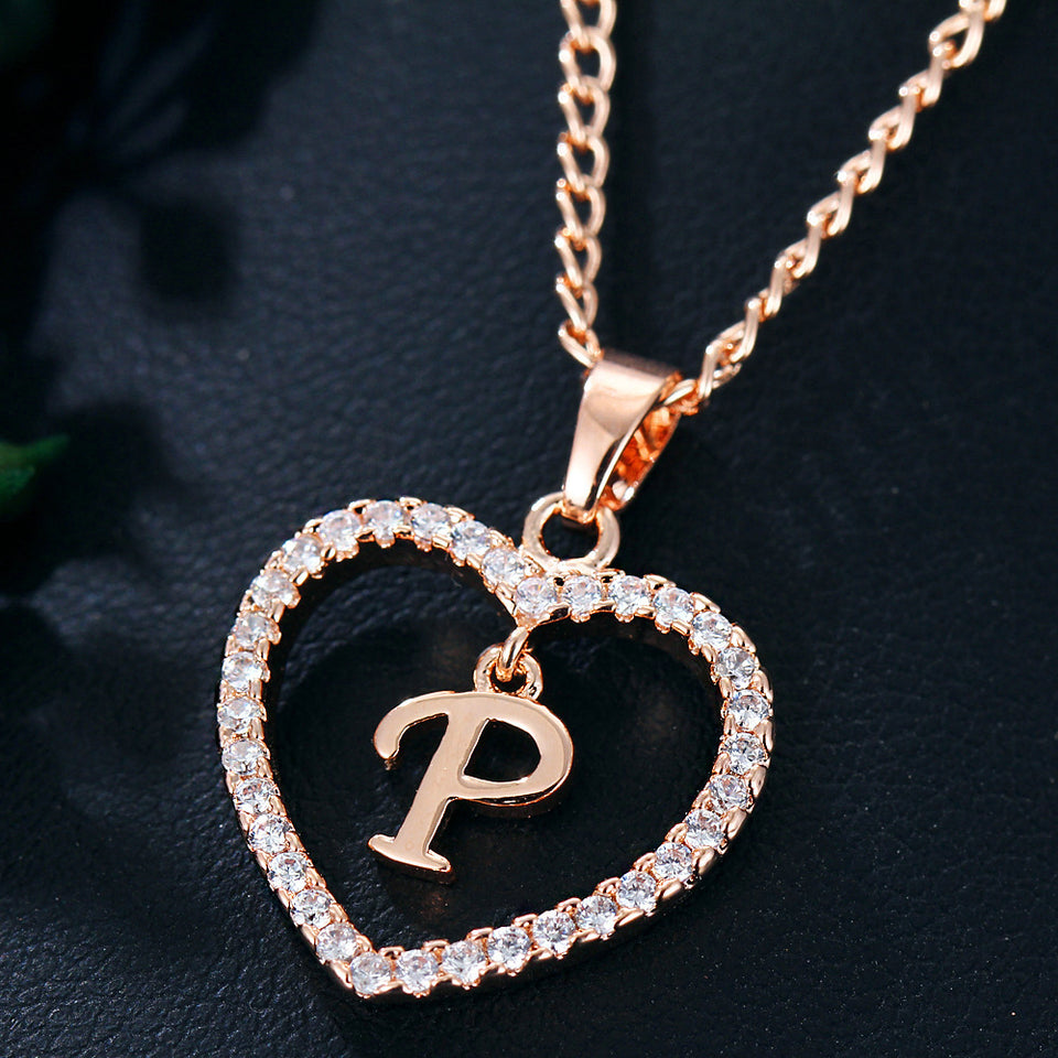 26 Letters Heart-shaped Zircon Pendant Necklace