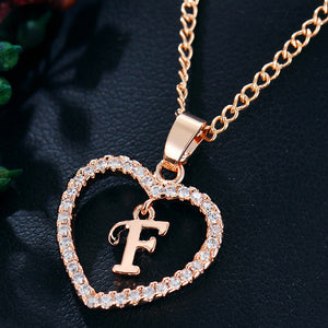 26 Letters Heart-shaped Zircon Pendant Necklace