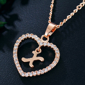 26 Letters Heart-shaped Zircon Pendant Necklace