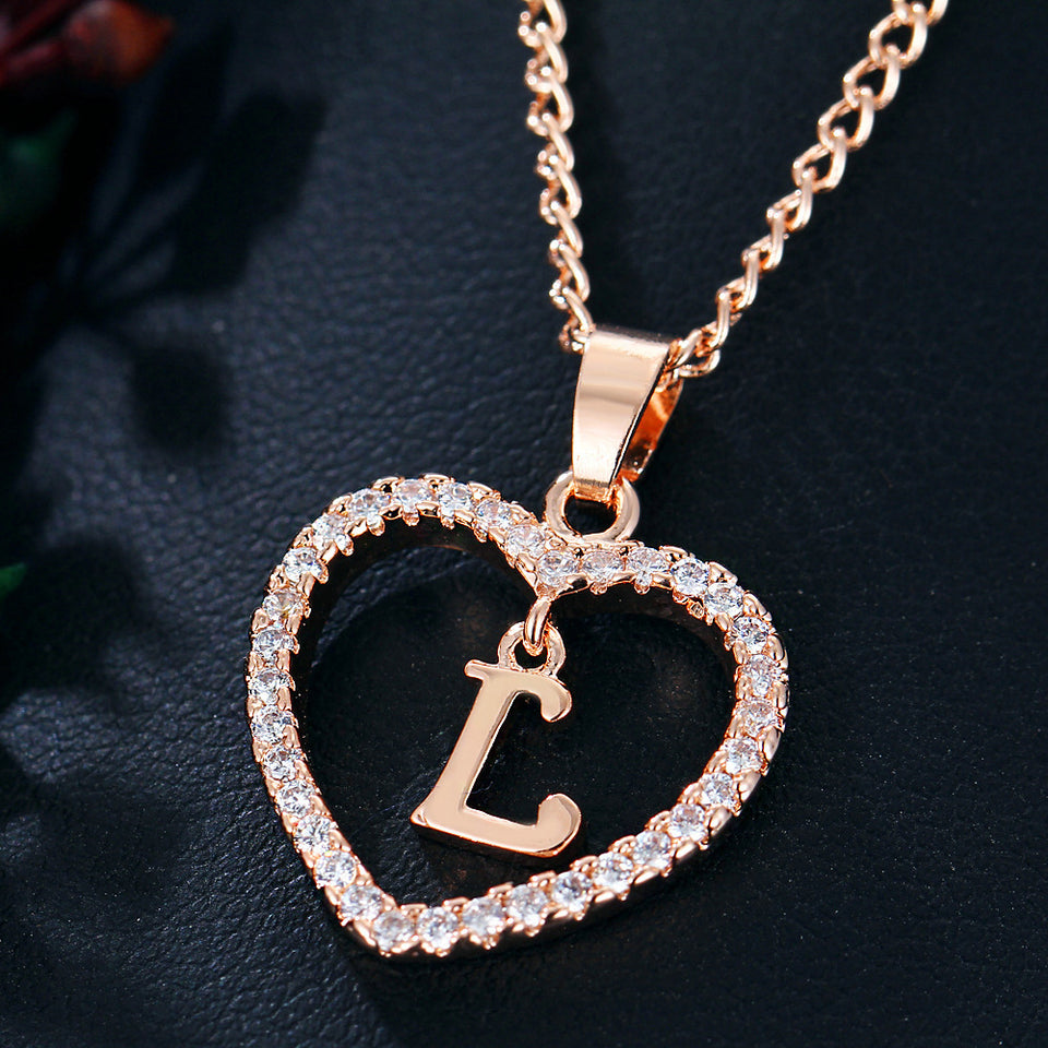 26 Letters Heart-shaped Zircon Pendant Necklace