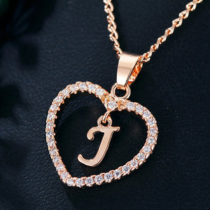 26 Letters Heart-shaped Zircon Pendant Necklace