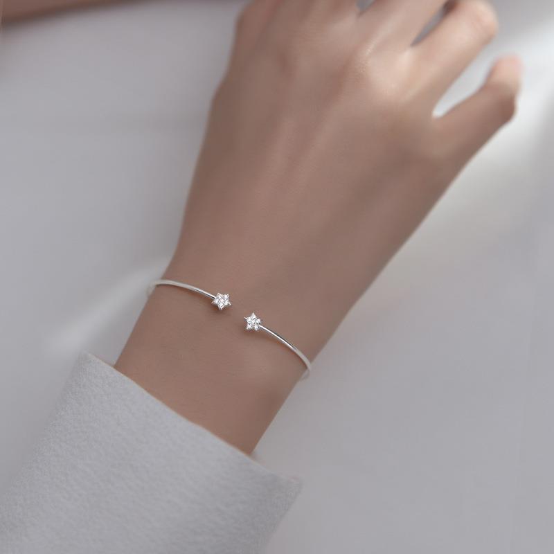 S925 Silver Bracelet Female Style Sweet Simple Rhinestone Five-pointed Star