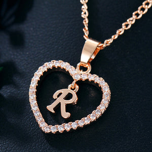 26 Letters Heart-shaped Zircon Pendant Necklace