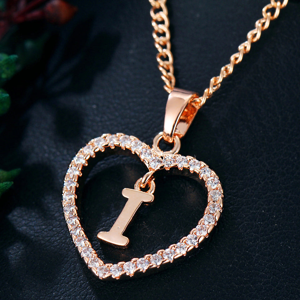 26 Letters Heart-shaped Zircon Pendant Necklace