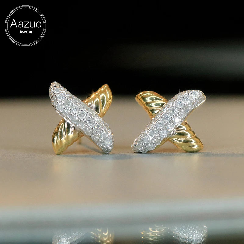 Aazuo Original Design 18K Yellow Gold Real Diamonds Fairy Letter X Stud Earring Gift For Women Engagement Dinner Party Au750