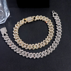 Fashion Bling Paved Rhinestone Prong Cuban Chain Bracelet for Women Men Hip Hop Iced Out Chunky Link Chain Bracelets New Jewelry