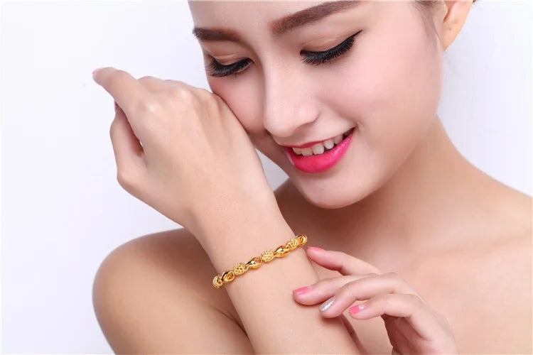 UMQ Golden Bracelet 999 Full Gold Color Dragon and Phoenix Auspicious Bracelet Thai Gold Vietnam Plated 24k Gold Bracelet Bridal