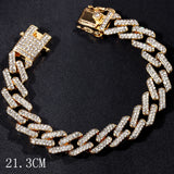 Fashion Bling Paved Rhinestone Prong Cuban Chain Bracelet for Women Men Hip Hop Iced Out Chunky Link Chain Bracelets New Jewelry