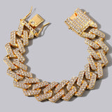 Hip Hop Bling 20MM Cuban Chain Men's Bracelet Iced Out Rhinestones Paved Prong Cuban Link Chain Bracelets For Men Party Jewelry