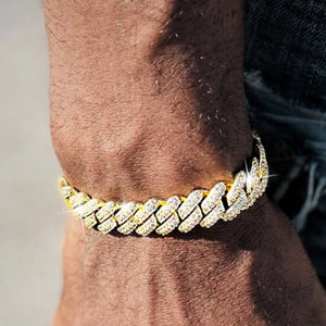 Hip Hop Men Prong Cuban Link Chain Bracelet  Bling Iced Out Full Rhinestone Paved Miami Rhombus Cuban Chain Jewelry