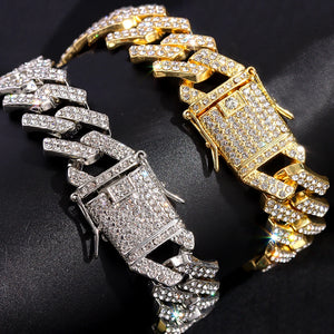 Hip Hop Bling 20MM Cuban Chain Men's Bracelet Iced Out Rhinestones Paved Prong Cuban Link Chain Bracelets For Men Party Jewelry