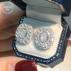 Aazuo Luxury Jewelry 18K White Gold Real Natrual Diamonds 1.0ct Classic Oval Stud Earrings Gifted For Women Senior Banquet