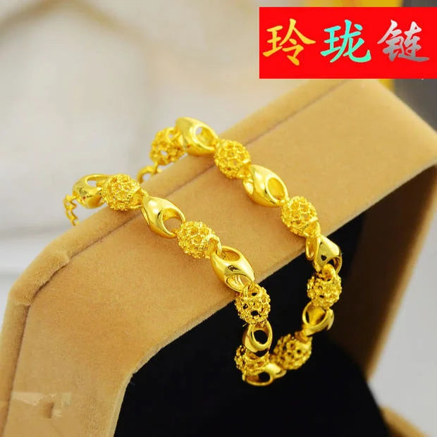 UMQ Golden Bracelet 999 Full Gold Color Dragon and Phoenix Auspicious Bracelet Thai Gold Vietnam Plated 24k Gold Bracelet Bridal