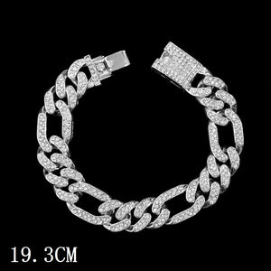 Fashion Bling Paved Rhinestone Prong Cuban Chain Bracelet for Women Men Hip Hop Iced Out Chunky Link Chain Bracelets New Jewelry