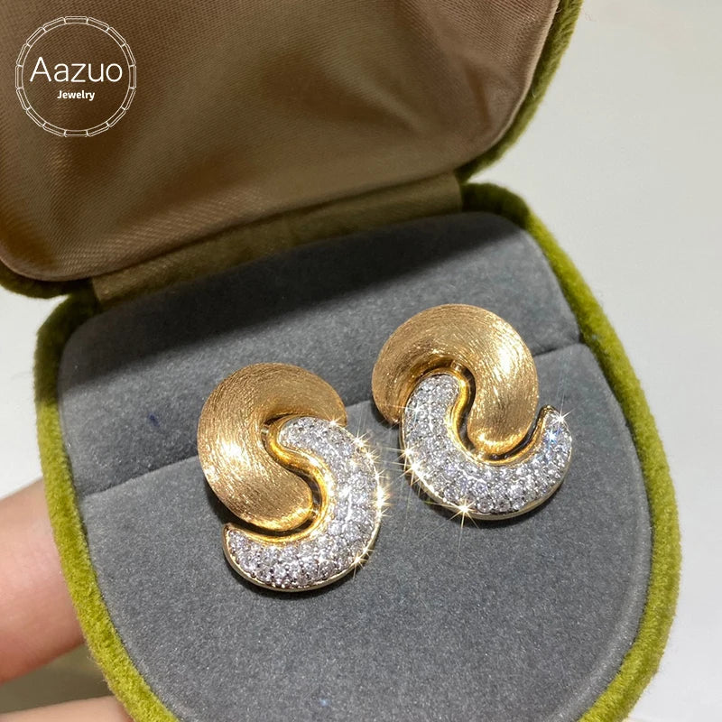 Aazuo Original Design 18K Solid Yellow Gold Real Diamond 0.86ct Double Rings Stud Earring Gift For Women Engagement Dinner Party