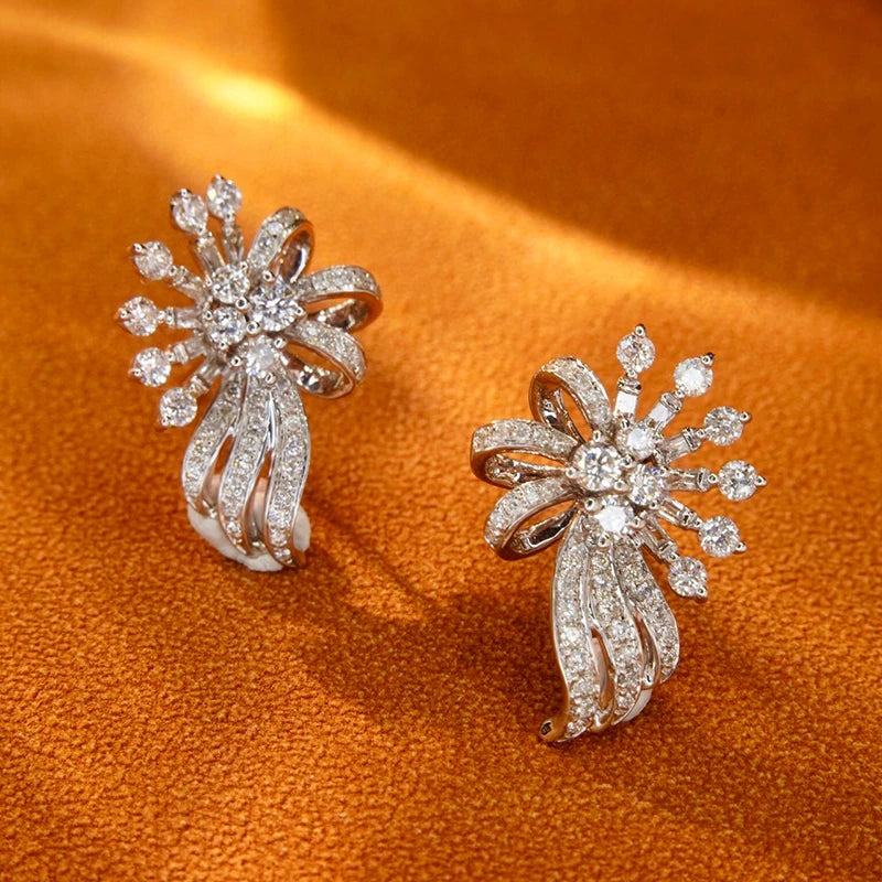 18K White Gold Diamond Flower Earrings