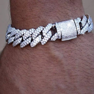 Hip Hop Men Prong Cuban Link Chain Bracelet  Bling Iced Out Full Rhinestone Paved Miami Rhombus Cuban Chain Jewelry