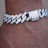 Hip Hop Men Prong Cuban Link Chain Bracelet  Bling Iced Out Full Rhinestone Paved Miami Rhombus Cuban Chain Jewelry