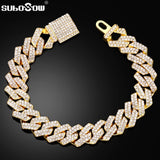 Hip Hop Men Prong Cuban Link Chain Bracelet  Bling Iced Out Full Rhinestone Paved Miami Rhombus Cuban Chain Jewelry