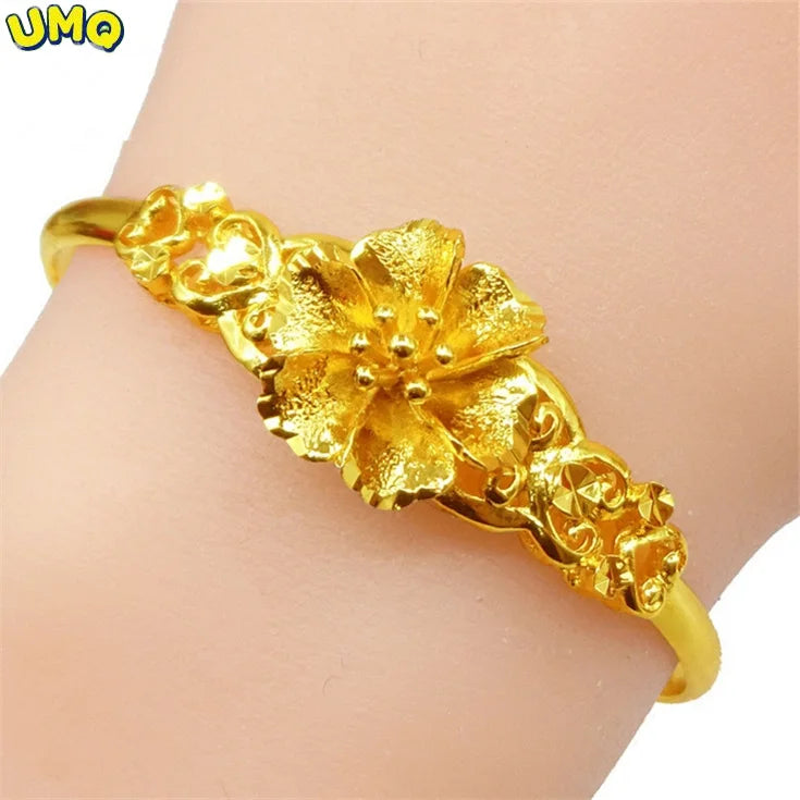 UMQ Golden Bracelet 999 Full Gold Color Dragon and Phoenix Auspicious Bracelet Thai Gold Vietnam Plated 24k Gold Bracelet Bridal