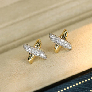 Aazuo Original Design 18K Yellow Gold Real Diamonds Fairy Letter X Stud Earring Gift For Women Engagement Dinner Party Au750