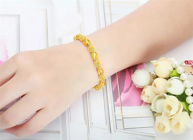 UMQ Golden Bracelet 999 Full Gold Color Dragon and Phoenix Auspicious Bracelet Thai Gold Vietnam Plated 24k Gold Bracelet Bridal