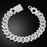 Hip Hop Men Prong Cuban Link Chain Bracelet  Bling Iced Out Full Rhinestone Paved Miami Rhombus Cuban Chain Jewelry