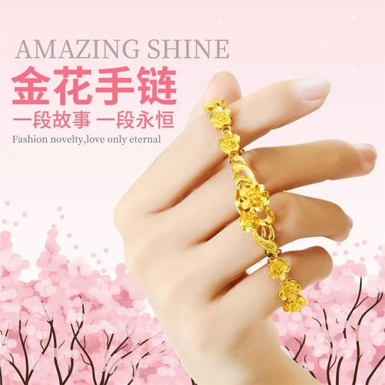 UMQ Golden Bracelet 999 Full Gold Color Dragon and Phoenix Auspicious Bracelet Thai Gold Vietnam Plated 24k Gold Bracelet Bridal