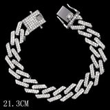 Fashion Bling Paved Rhinestone Prong Cuban Chain Bracelet for Women Men Hip Hop Iced Out Chunky Link Chain Bracelets New Jewelry