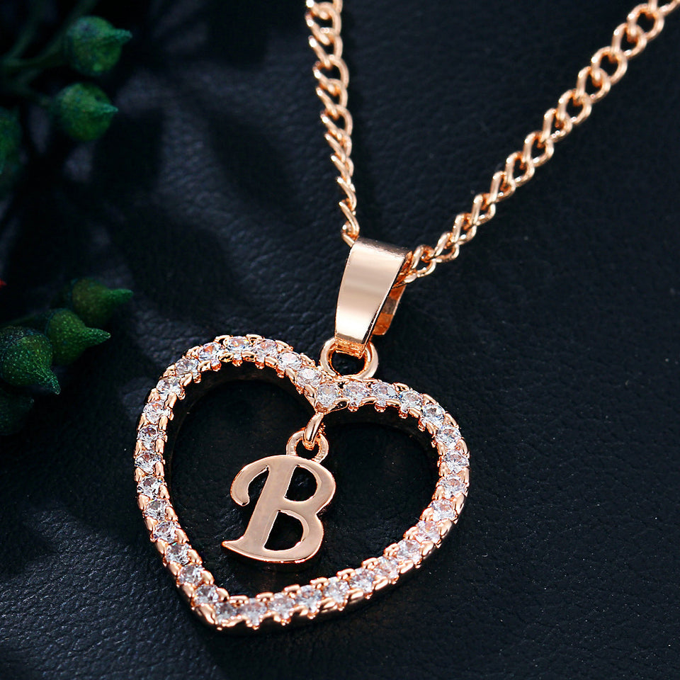 Sterling Silver Heart-Shaped Pendant Necklace with Zircon: Personalize Your Style with the Initial of Your Choice
