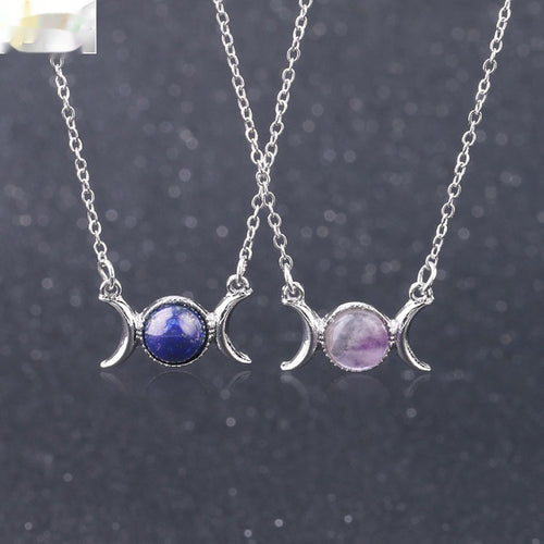 vintage necklace
silver pendant
crescent moon jewelry
sun and moon necklace
natural stone pendant