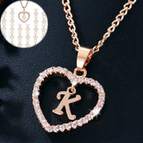Women's Zircon Heart Pendant Necklace 26 Letters Clavicle Chain A-Z Initial Pendant Necklace