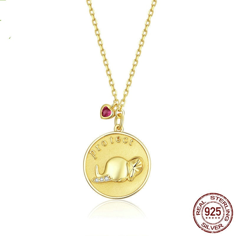 Real Gold Elephant Embossed Gold Necklace Love Animals