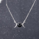 Vintage Crescent Lock Bone Moon Sun Pendant Silver Women's Natural Stone Necklace