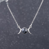 Vintage Crescent Lock Bone Moon Sun Pendant Silver Women's Natural Stone Necklace