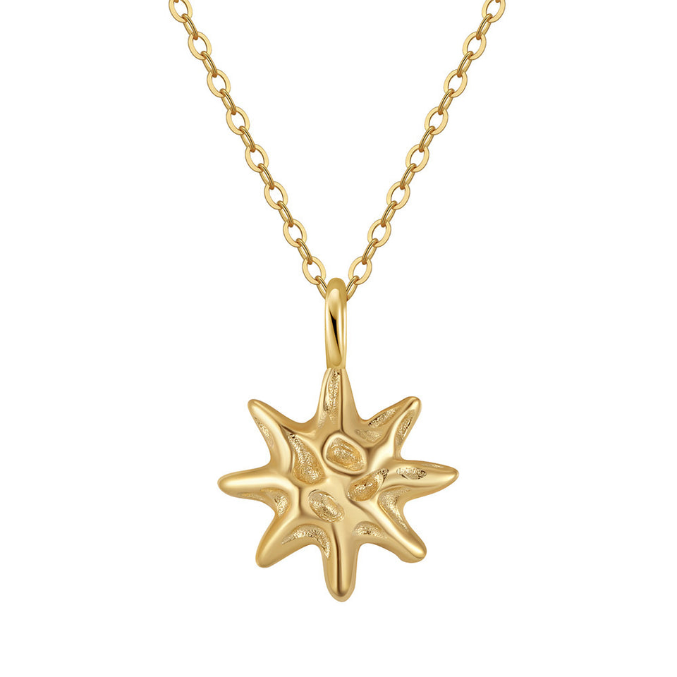 S925 Sterling Silver Hammered Star Pendant Necklace 14K Gold Plated Chain